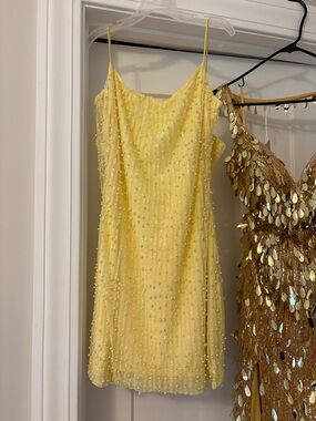 Oh Polly Yellow Beaded Mini Slip Dress
